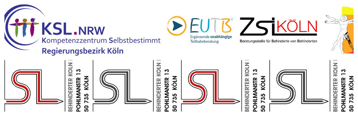 Die verschiedenen Logos der Vereins SL Köln und seiner drei Projekte KSL, ZsL, EUTB.