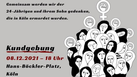 Aufruf zur Kundgebung; eine Gruppe Frauen in schwarz/weiß abgebildet zeigen ihre Solidarität