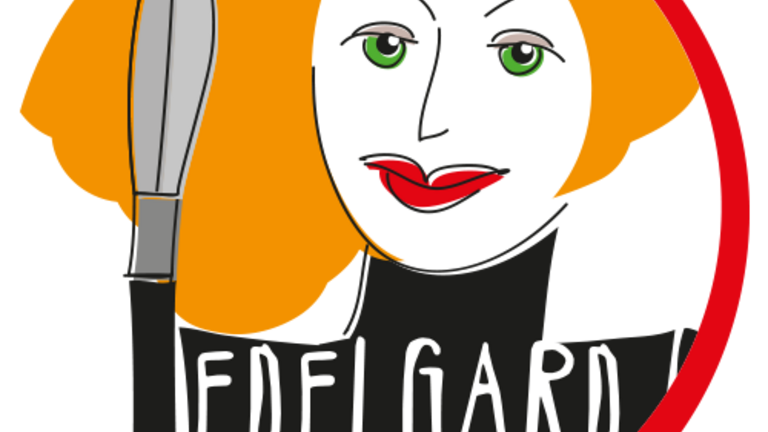 Das Bild zeigt das EDELGARD-Logo: eine starke Frau mit wehendem Haar und Speer.