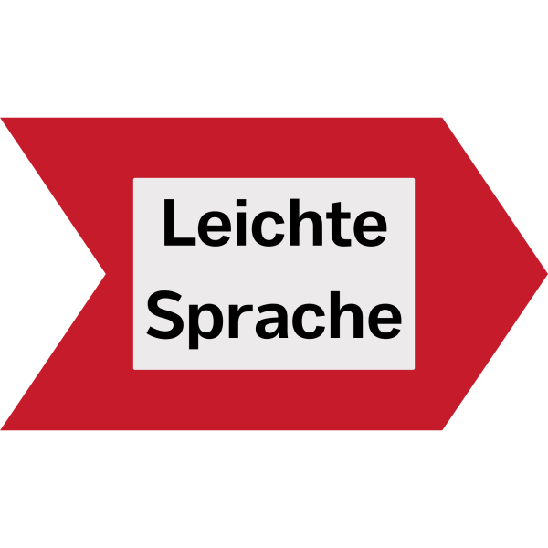 Hinweis Leichte Sprache auf einem roten Hinweispfeil steht geschrieben: Leichte Sprache