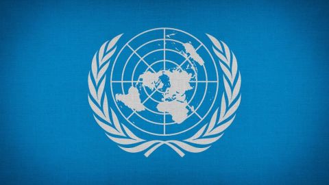 Emblem der UN auf blauem Hintergrund