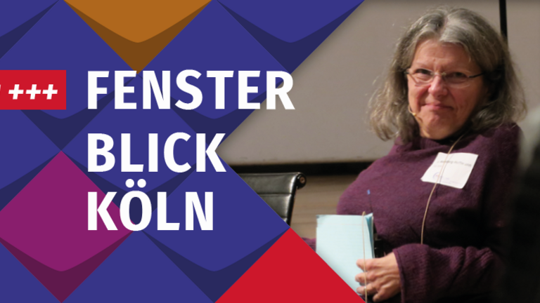 KSL-Expertin Ellen Romberg-Hofmann als Foto, eingebettet in den KSL-NRW-Kacheln. Darauf steht: Fensterblick Köln und neu im Blog