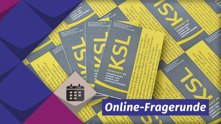 Foto mehrer Ausgaben der KSL-Konkret #8 mit einem Kalender-Symbol und dem Schriftzug "Online-Fragerunde"